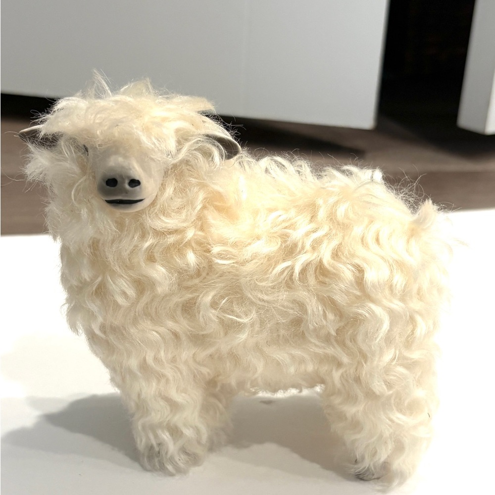 Home Lux Decor Tibitiean Sheep Figurine Real Fur